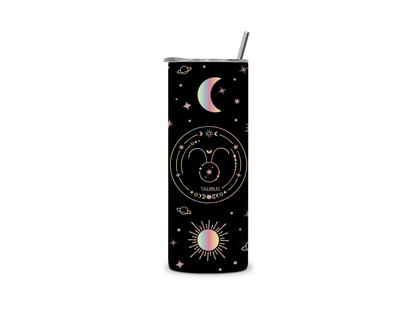 Black Galaxy Zodiac Sign Skinny Tumbler