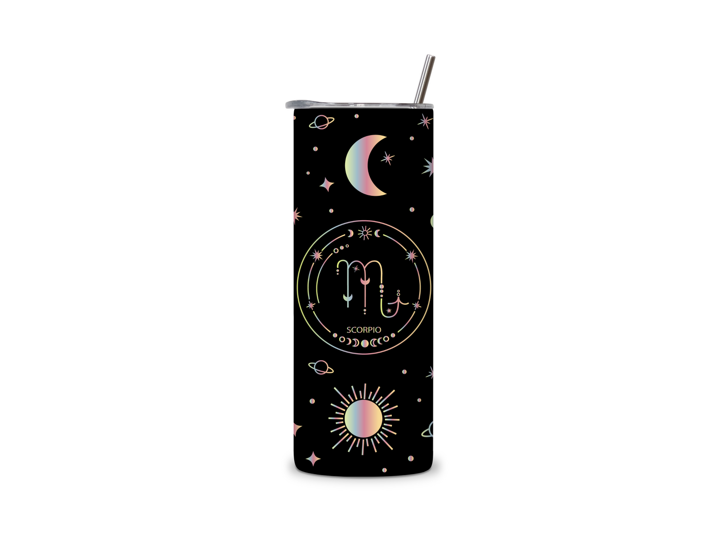 Black Galaxy Zodiac Sign Skinny Tumbler
