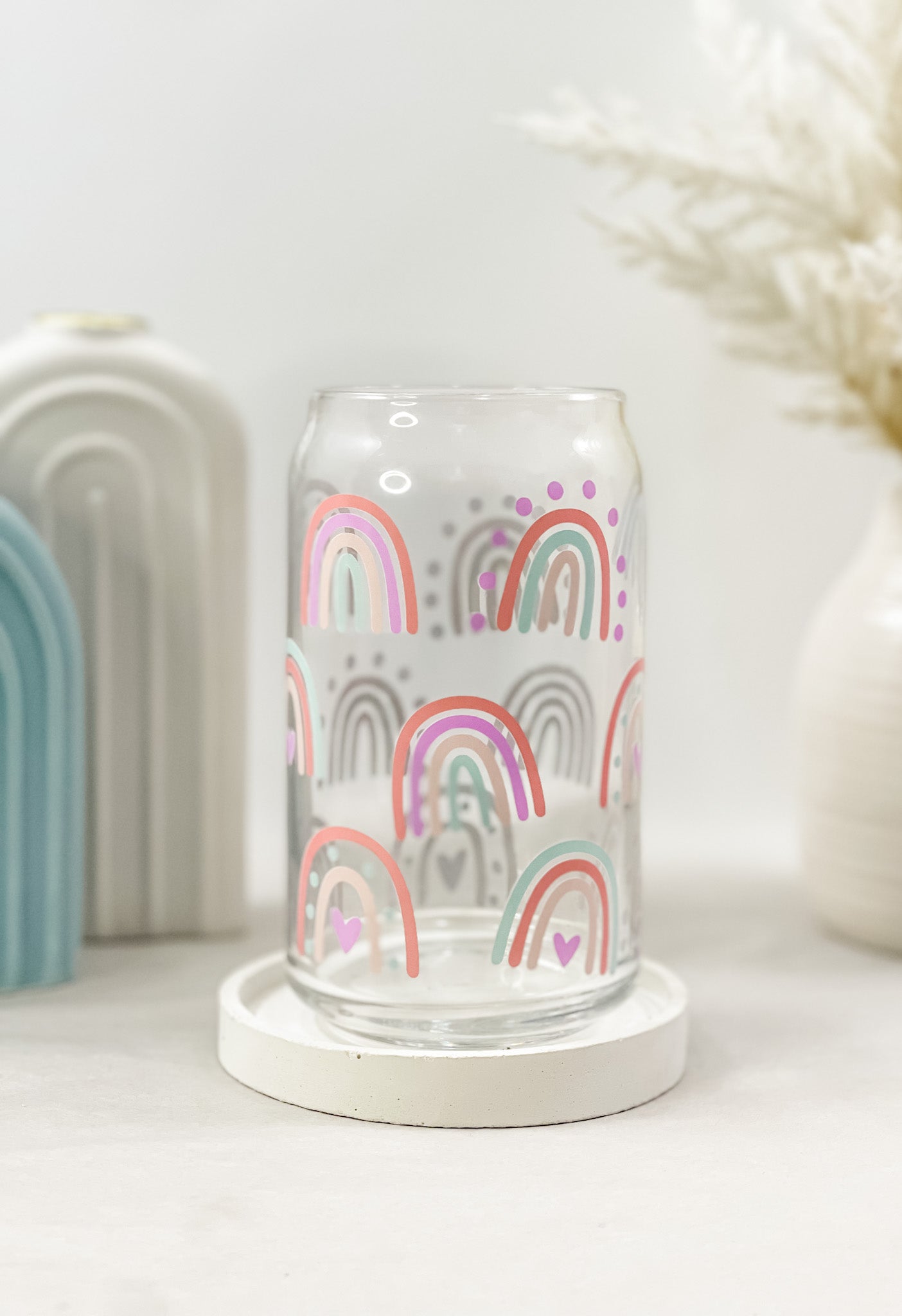 Rainbow Glass Cup, Lid & Straw